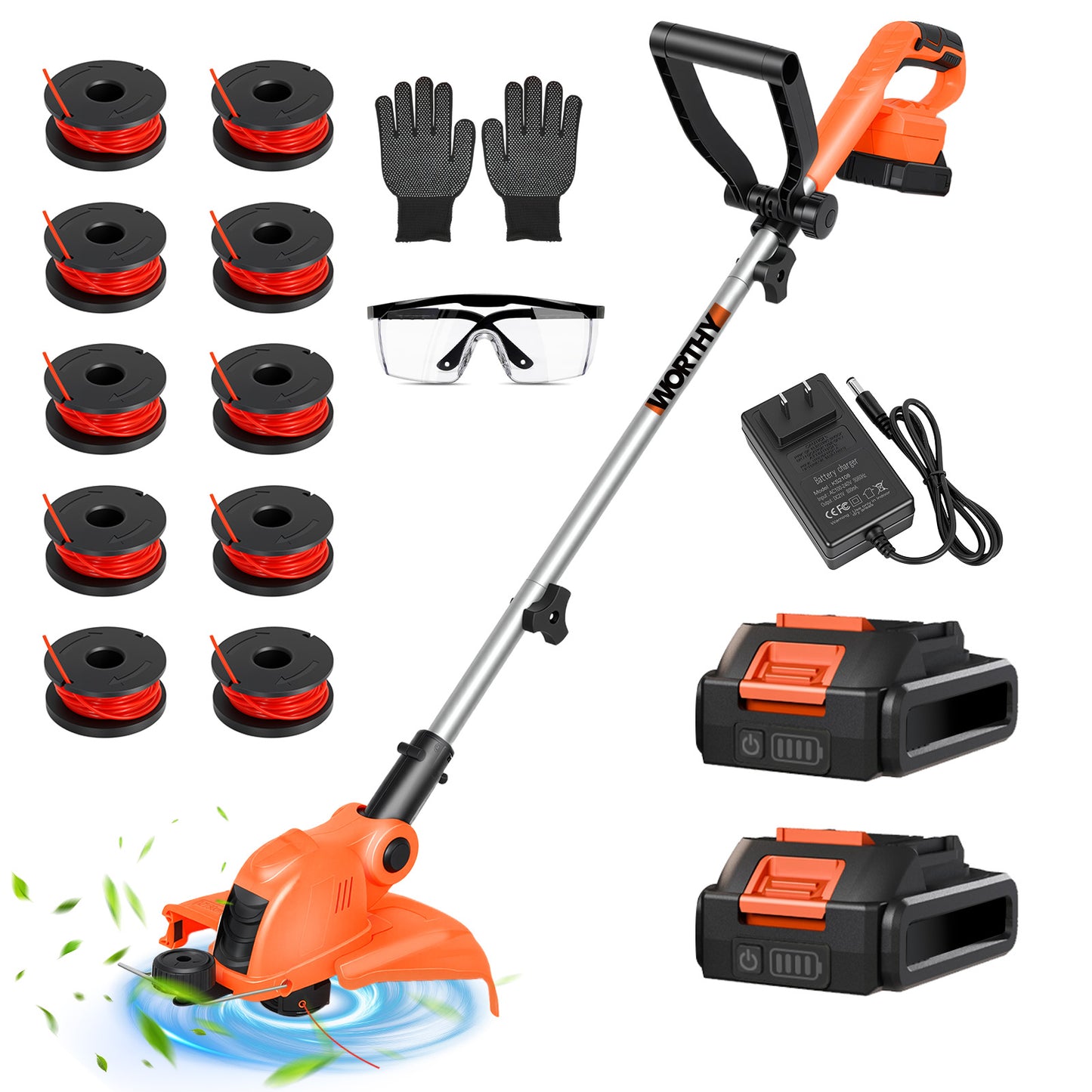 Electric Weed Wacker Cordless Battery Powered String Trimmer Weed Whacker |21V Grass Trimmer with 2× 2.0Ah Batteries Weedwacker 12" - Low Noise Ergonomic User Friendly Lawn Tool for Small Yard