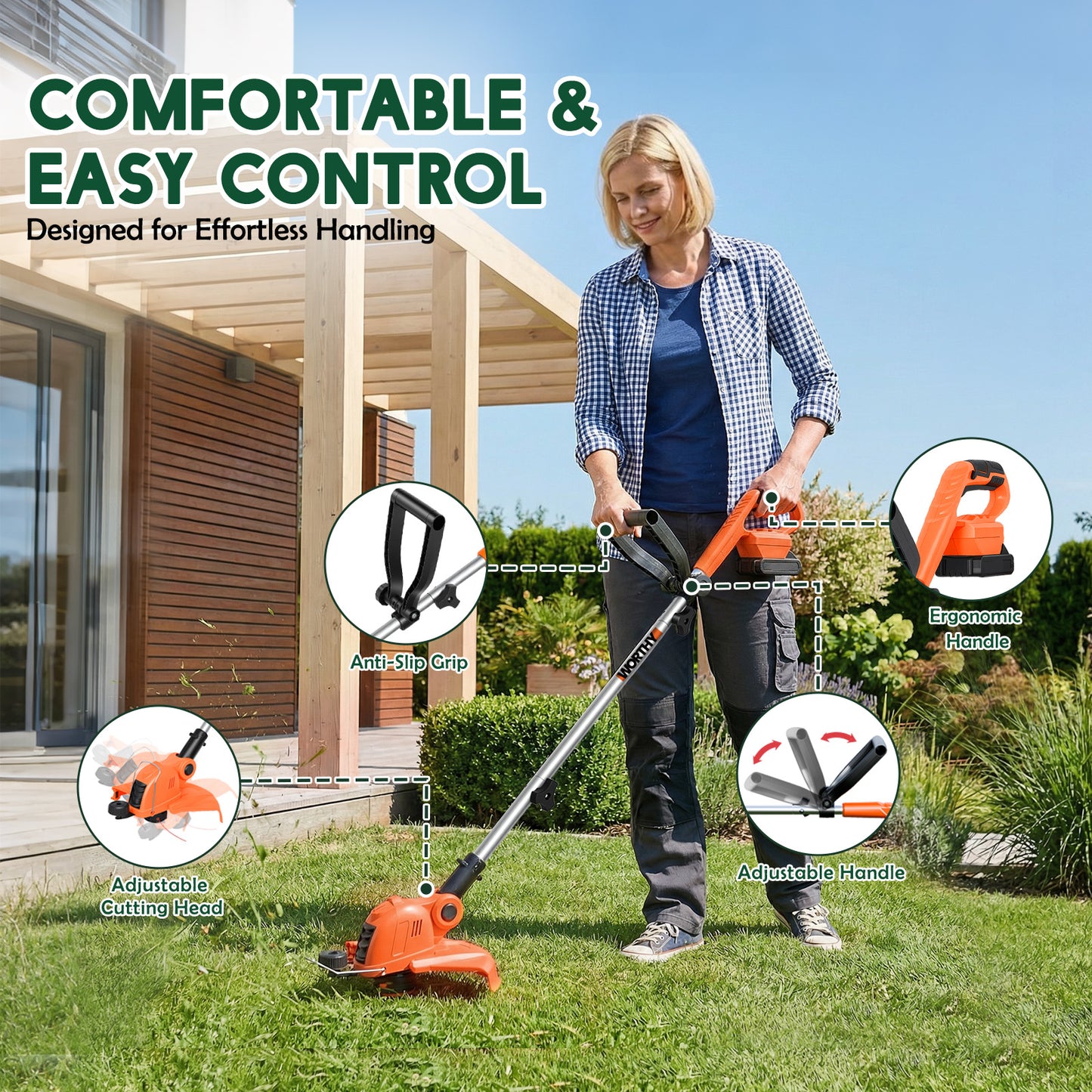 Electric Weed Wacker Cordless Battery Powered String Trimmer Weed Whacker |21V Grass Trimmer with 2× 2.0Ah Batteries Weedwacker 12" - Low Noise Ergonomic User Friendly Lawn Tool for Small Yard