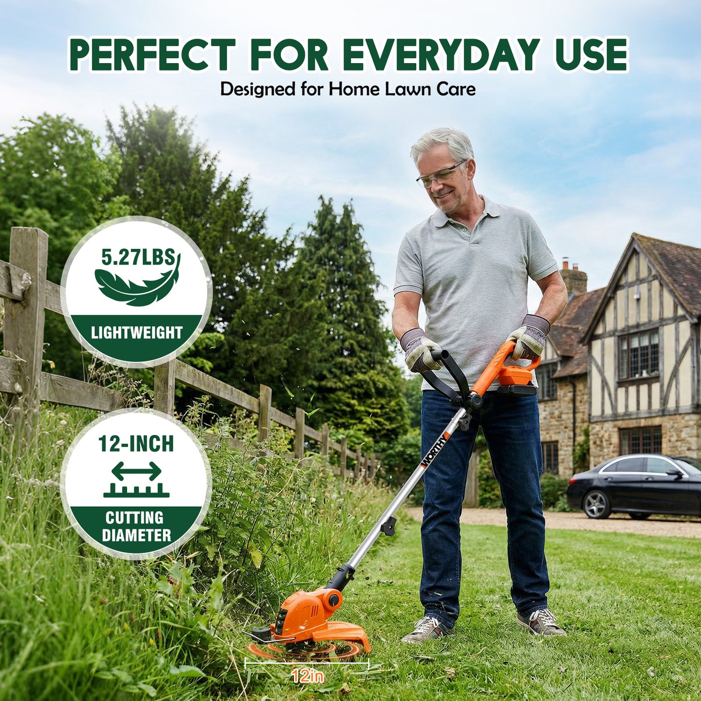 Electric Weed Wacker Cordless Battery Powered String Trimmer Weed Whacker |21V Grass Trimmer with 2× 2.0Ah Batteries Weedwacker 12" - Low Noise Ergonomic User Friendly Lawn Tool for Small Yard