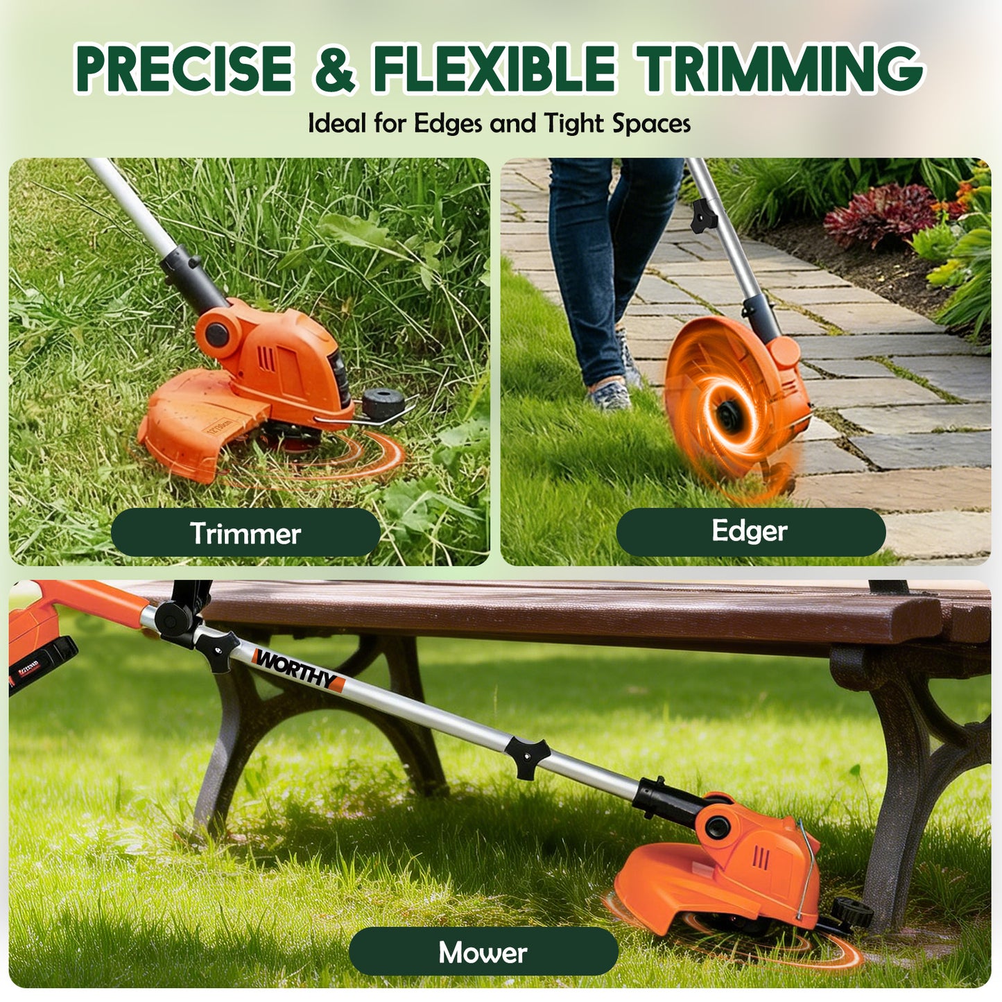 Electric Weed Wacker Cordless Battery Powered String Trimmer Weed Whacker |21V Grass Trimmer with 2× 2.0Ah Batteries Weedwacker 12" - Low Noise Ergonomic User Friendly Lawn Tool for Small Yard
